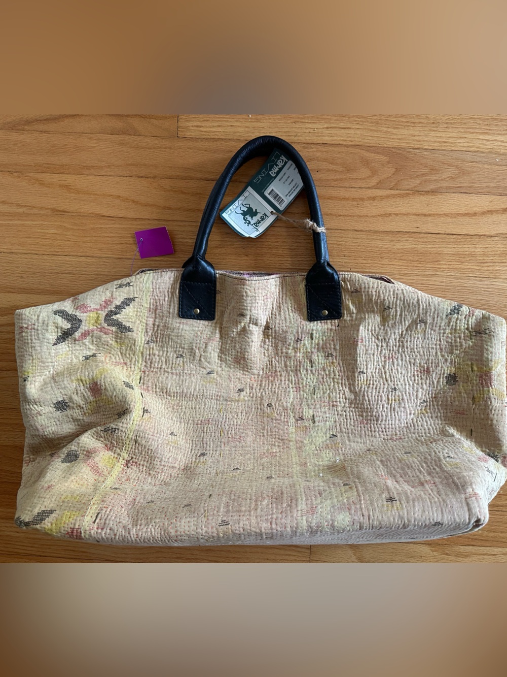 Karma Living carry on vintage cotton leather bag